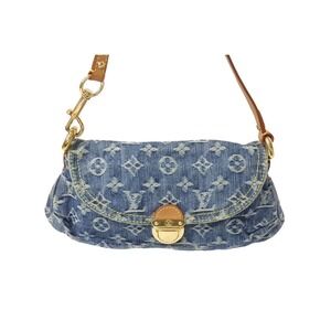 Louis Vuitton Handbag Blue Monogram Denim Pleaty Leather